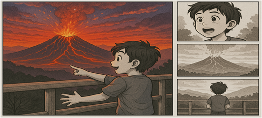 Éruption Volcanique au Coucher du Soleil