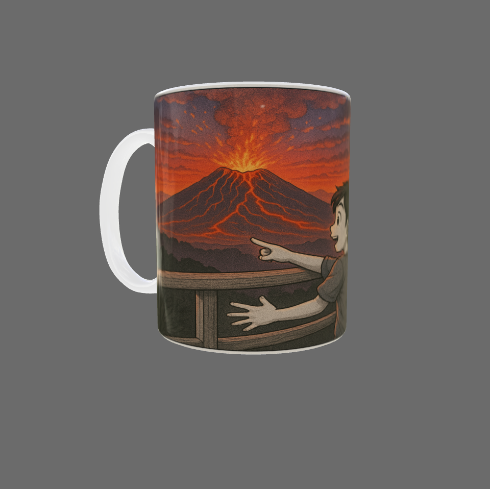 Éruption Volcanique au Coucher du Soleil